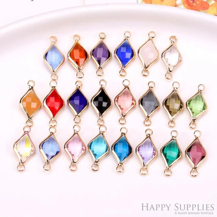50pcs Diamond Shape Zircon Connector Charm, Glass Bracelet Earring Charms, Crystal Gemstone Earring Pendant Charm Wholesale (TR-157)