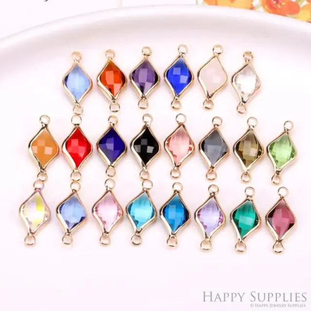 50pcs Diamond Shape Zircon Connector Charm, Glass Bracelet Earring Charms, Crystal Gemstone Earring Pendant Charm Wholesale (TR-157)