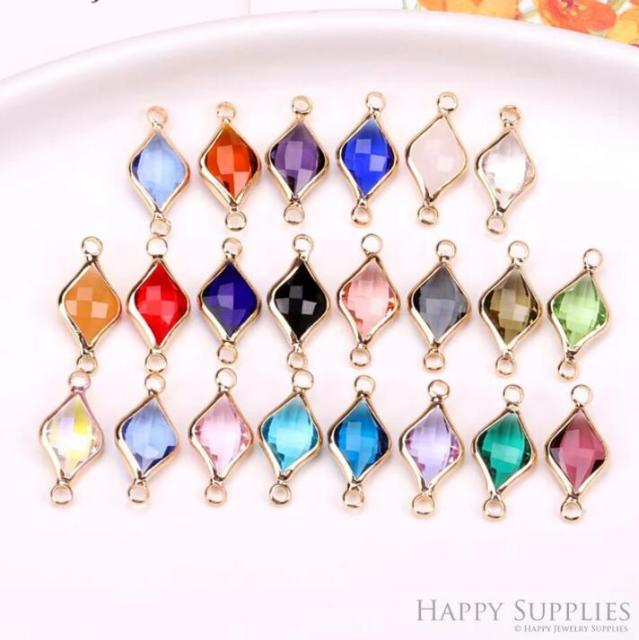 50pcs Diamond Shape Zircon Connector Charm, Glass Bracelet Earring Charms, Crystal Gemstone Earring Pendant Charm Wholesale (TR-157)