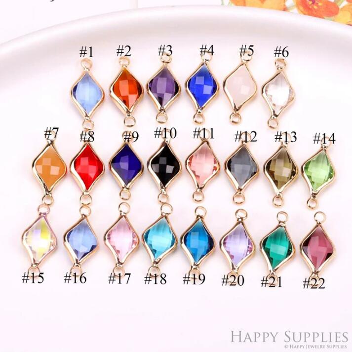 50pcs Diamond Shape Zircon Connector Charm, Glass Bracelet Earring Charms, Crystal Gemstone Earring Pendant Charm Wholesale (TR-157)