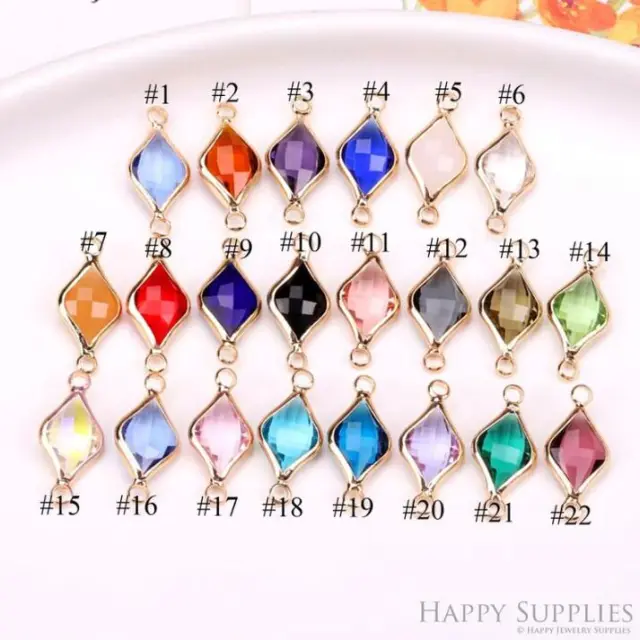 50pcs Diamond Shape Zircon Connector Charm, Glass Bracelet Earring Charms, Crystal Gemstone Earring Pendant Charm Wholesale (TR-157)