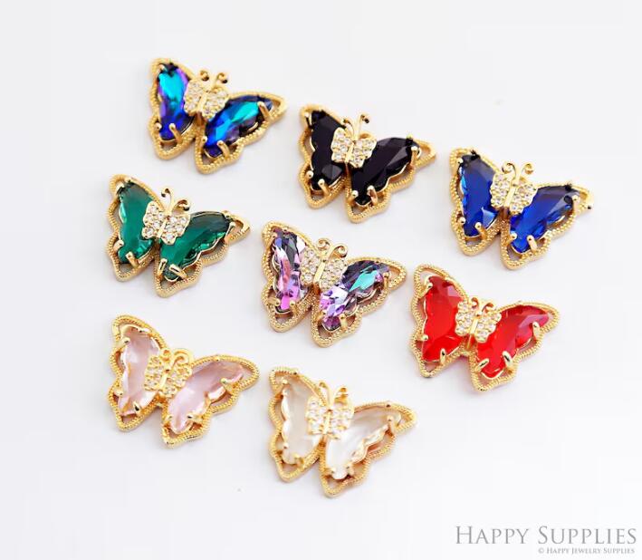 5pcs Crystal Butterfly Beads, Butterfly Charms Pendant,Necklace Pendant, Earrings Charms,CZ pave Butterfly Charms,Earring connectors(TR-141)