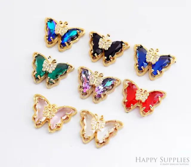 5pcs Crystal Butterfly Beads, Butterfly Charms Pendant,Necklace Pendant, Earrings Charms,CZ pave Butterfly Charms,Earring connectors(TR-141)
