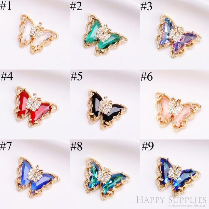 5pcs Crystal Butterfly Beads, Butterfly Charms Pendant,Necklace Pendant, Earrings Charms,CZ pave Butterfly Charms,Earring connectors(TR-141)