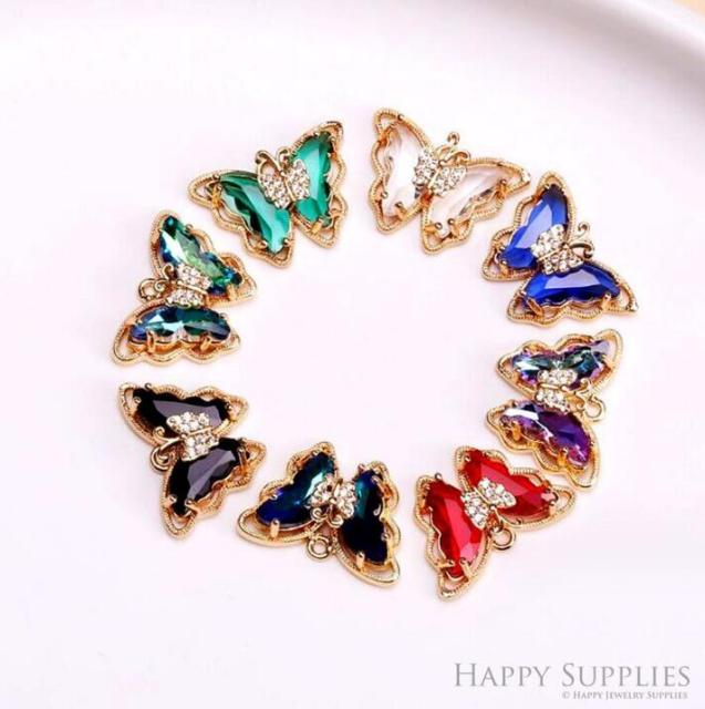 5pcs Crystal Butterfly Beads, Butterfly Charms Pendant,Necklace Pendant, Earrings Charms,CZ pave Butterfly Charms,Earring connectors(TR-141)