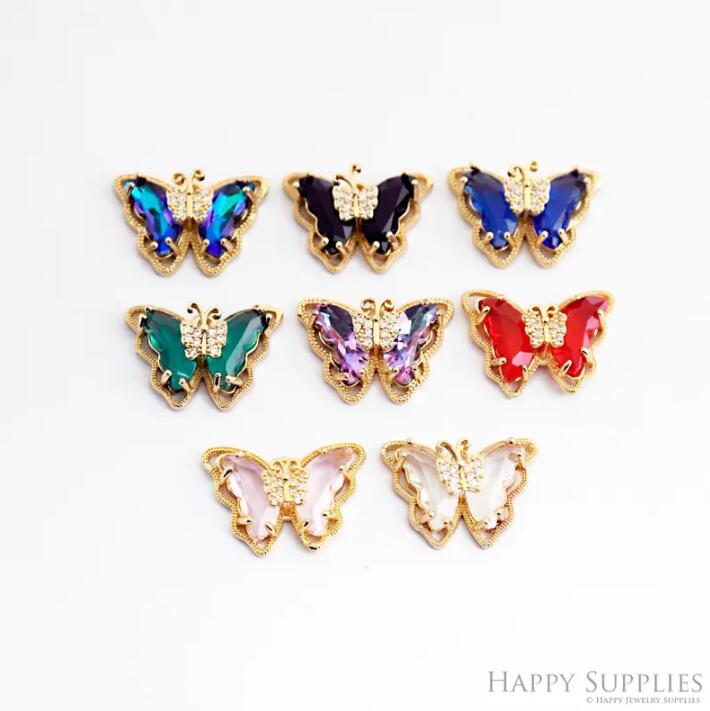 5pcs Crystal Butterfly Beads, Butterfly Charms Pendant,Necklace Pendant, Earrings Charms,CZ pave Butterfly Charms,Earring connectors(TR-141)