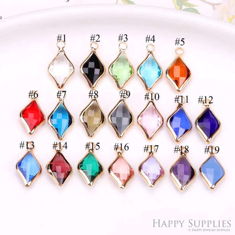 50pcs Diamond Shape Zircon Connector Charm, Glass Bracelet Earring Charms, Crystal Gemstone Earring Pendant Charm Wholesale (TR-159)
