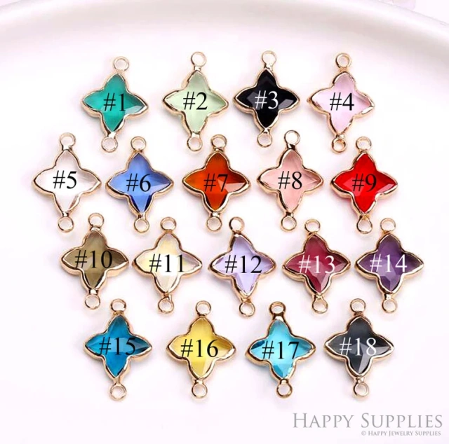 50pcs Four-Leaf Clover Shape Zircon Connector Charm,Glass Bracelet Earring Charms,Crystal Gemstone Earring Pendant Charm Wholesale(TR-168-B)