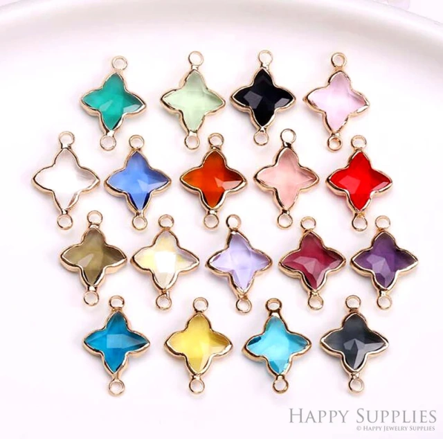 50pcs Four-Leaf Clover Shape Zircon Connector Charm,Glass Bracelet Earring Charms,Crystal Gemstone Earring Pendant Charm Wholesale(TR-168-B)