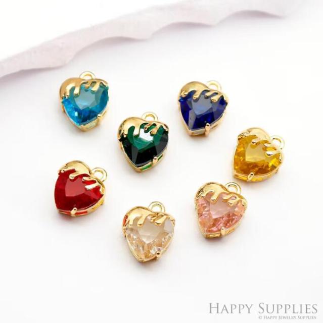 10pcs Gold Filled Mini Love CZ Molten Drip Charm, Add On Heart Shape Charm Mini Crystal Cz BirthStone for Necklace Bracelet Supply(TR-255)