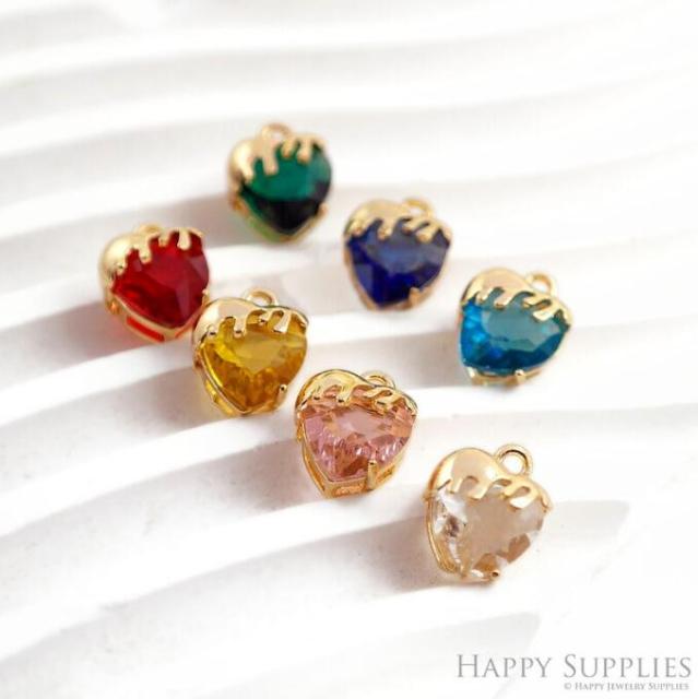 10pcs Gold Filled Mini Love CZ Molten Drip Charm, Add On Heart Shape Charm Mini Crystal Cz BirthStone for Necklace Bracelet Supply(TR-255)