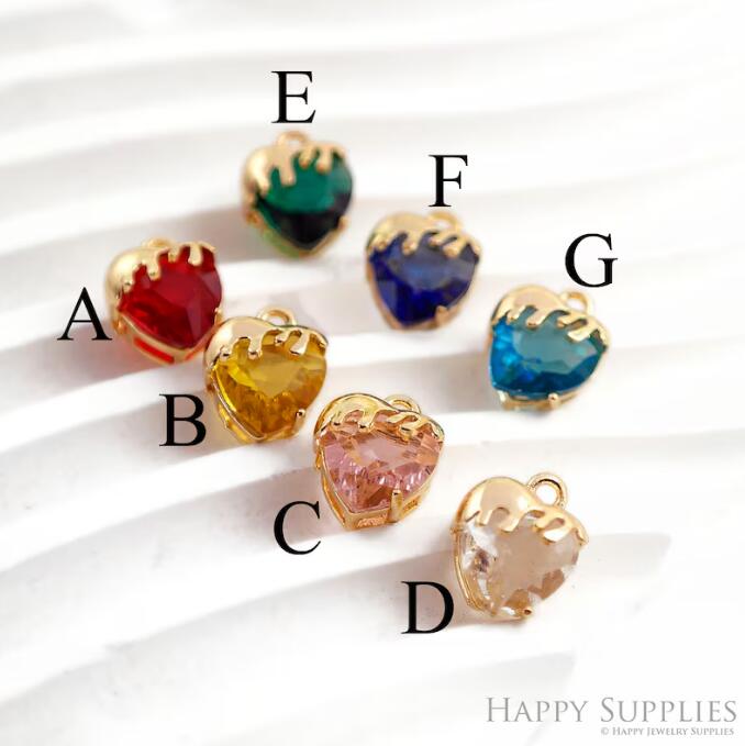 10pcs Gold Filled Mini Love CZ Molten Drip Charm, Add On Heart Shape Charm Mini Crystal Cz BirthStone for Necklace Bracelet Supply(TR-255)