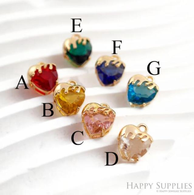 10pcs Gold Filled Mini Love CZ Molten Drip Charm, Add On Heart Shape Charm Mini Crystal Cz BirthStone for Necklace Bracelet Supply(TR-255)
