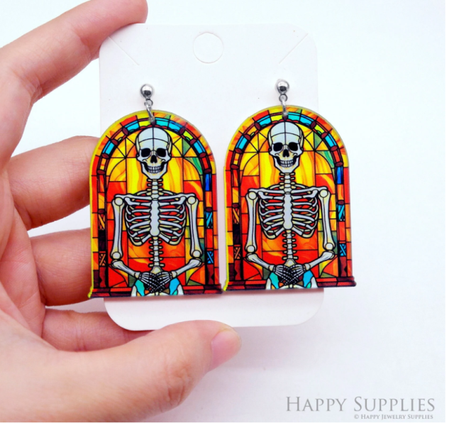 Skull Acrylic Pendant Making Jewelry Findings Bead Laser Cut Charms For DIY Necklace Earrings (CP004)