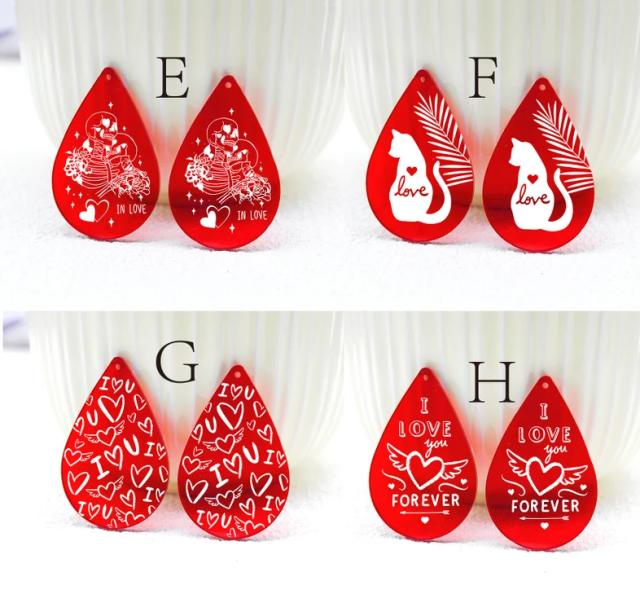 Red Acrylic Pendant Making Jewelry Findings Bead Laser Cut Charms For DIY Necklace Earrings (CP050)