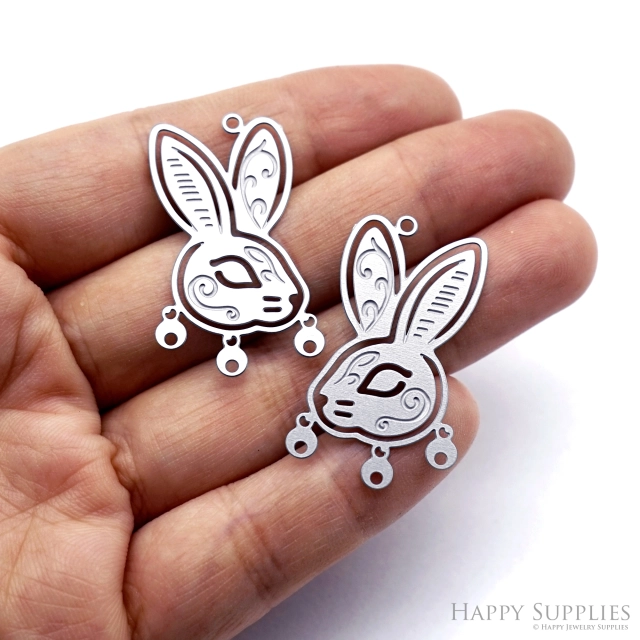 Corroded Stainless Steel Jewelry Charms, Rabbit Brass Charms, Earring Charms, Stainless Steel Silver Jewelry Pendants, Corroded Brass Jewelry Findings, Jewelry Wholesale (SSB1037)