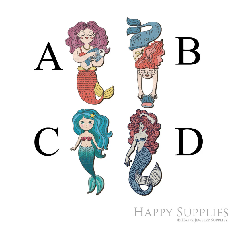 2pcs Handmade Jewelry Making Supplies Beads Cut Wooden Mermaid Charm For DIY Necklace Earring Brooch (CW946)