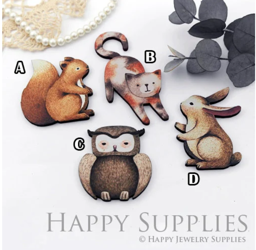 2pcs Handmade Jewelry Making Supplies Beads Cut Wooden Animal Charm For DIY Necklace Earring Brooch (CW092)