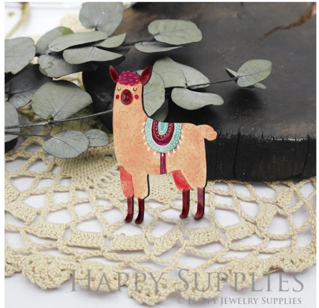 2pcs Handmade Jewelry Making Supplies Beads Cut Wooden Alpaca Charm For DIY Necklace Earring Brooch (CW138)
