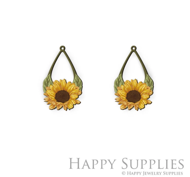 2pcs Handmade Jewelry Making Supplies Beads Cut Wooden Flower Charm For DIY Necklace Earring Brooch (CW589)