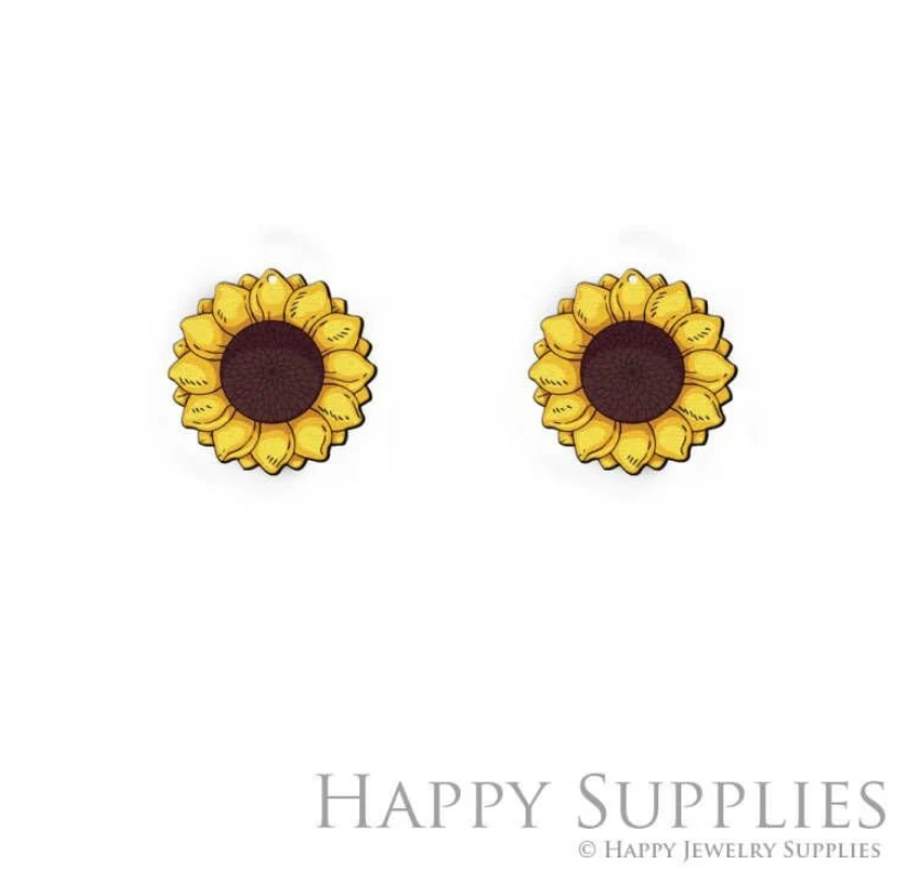 2pcs Handmade Jewelry Making Supplies Beads Cut Wooden Flower Charm For DIY Necklace Earring Brooch (CW614)