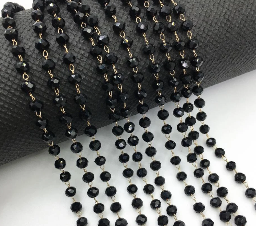 Crystal Glass Faceted Round Bead Chain 3mm/4mm, Silver/Gold plated Brass Chain with Glass Rondelle Beads, Transparent Crystal Ball Beads