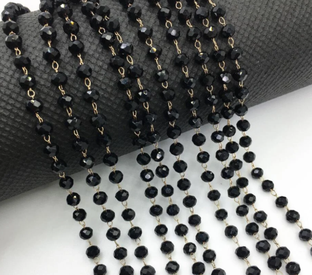 Crystal Glass Faceted Round Bead Chain 3mm/4mm, Silver/Gold plated Brass Chain with Glass Rondelle Beads, Transparent Crystal Ball Beads