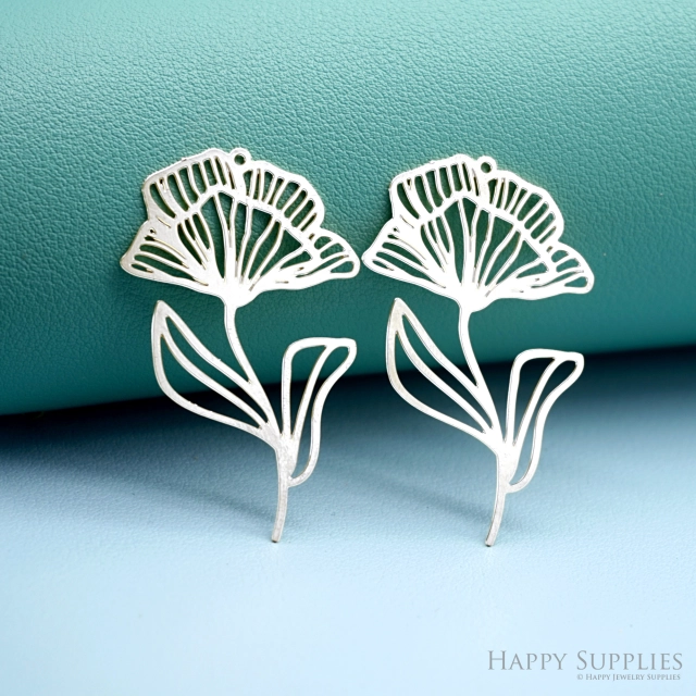 2pcs Stainless Steel Jewelry Charms, Raw Brass Charms, Flower Charms, Earrings Findings, Stainless Steel Silver Jewelry Pendants, Brass Jewelry Findings, Stainless Steel Pendants Jewelry Wholesale (D2954)