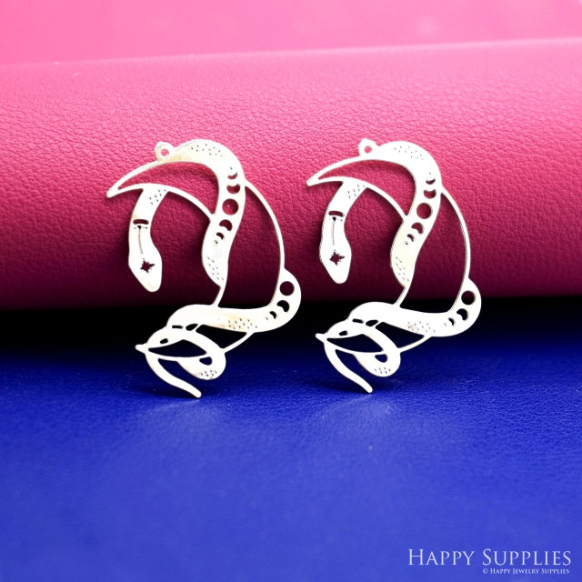 2pcs Stainless Steel Jewelry Charms, Raw Brass Charms, Snake Moon Charms, Earrings Findings, Stainless Steel Silver Jewelry Pendants, Brass Jewelry Findings, Stainless Steel Pendants Jewelry Wholesale (D2950)