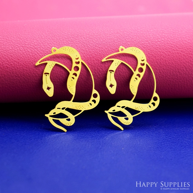 2pcs Stainless Steel Jewelry Charms, Raw Brass Charms, Snake Moon Charms, Earrings Findings, Stainless Steel Silver Jewelry Pendants, Brass Jewelry Findings, Stainless Steel Pendants Jewelry Wholesale (D2950)