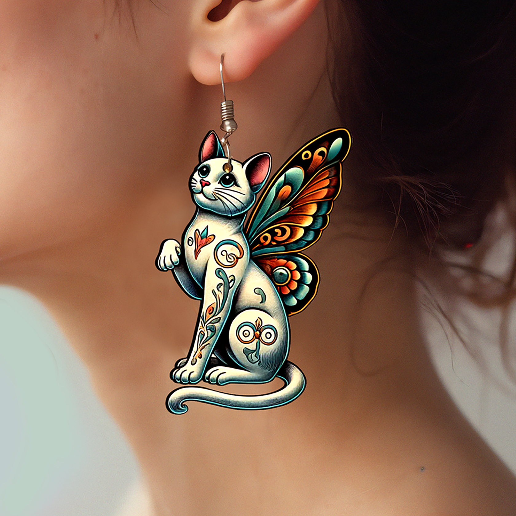 2pcs Handmade Jewelry Making Supplies Beads Cut Wooden Cat Charm For DIY Necklace Earring Brooch (WE300)