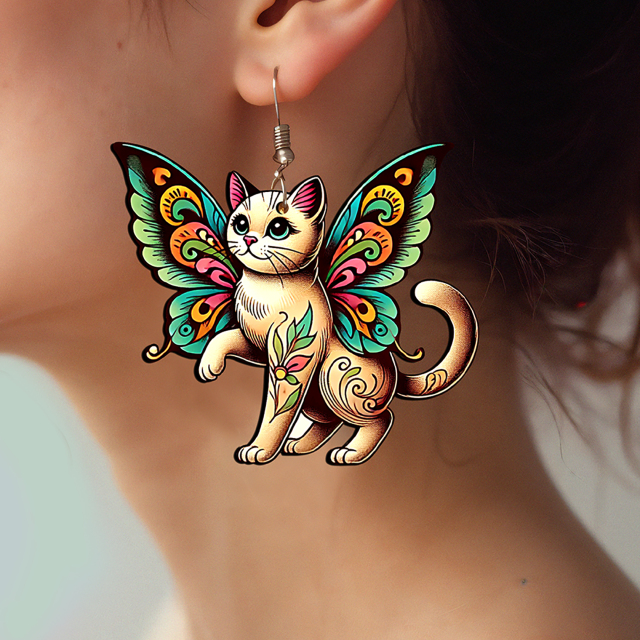 2pcs Handmade Jewelry Making Supplies Beads Cut Wooden Cat Charm For DIY Necklace Earring Brooch (WE301)