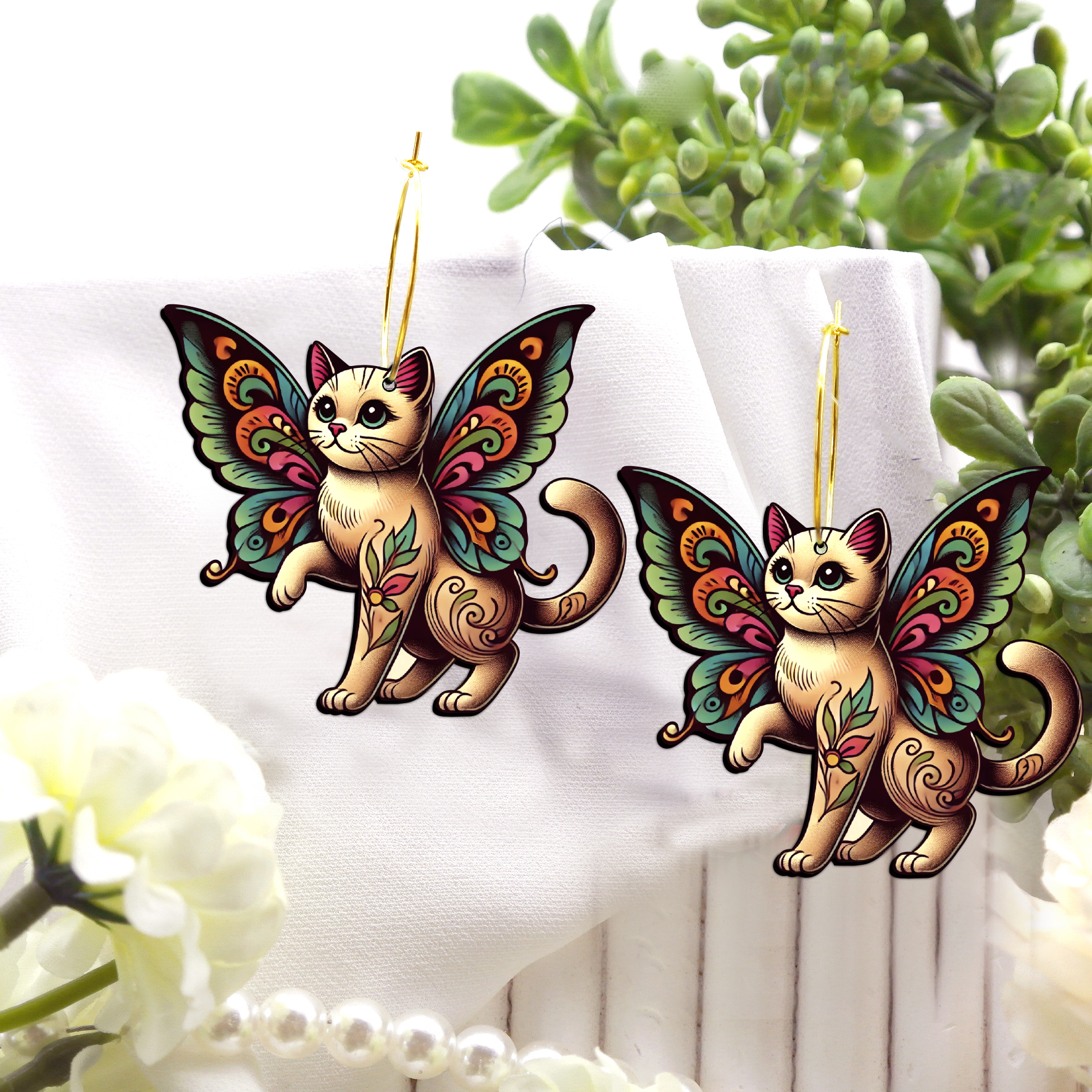 2pcs Handmade Jewelry Making Supplies Beads Cut Wooden Cat Charm For DIY Necklace Earring Brooch (WE301)