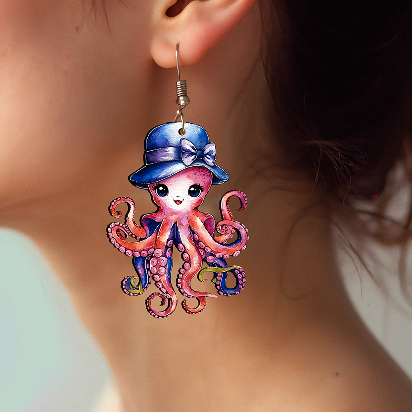 2pcs Handmade Jewelry Making Supplies Beads Cut Wooden Octopus Charm For DIY Necklace Earring Brooch (WE311)