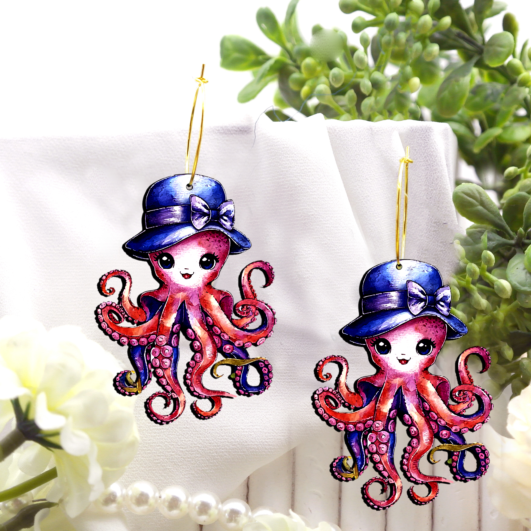 2pcs Handmade Jewelry Making Supplies Beads Cut Wooden Octopus Charm For DIY Necklace Earring Brooch (WE311)