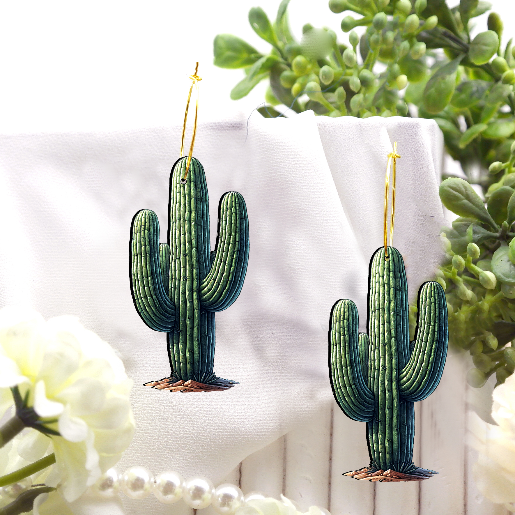 2pcs Handmade Jewelry Making Supplies Beads Cut Wooden Cactus Charm For DIY Necklace Earring Brooch (WE313)