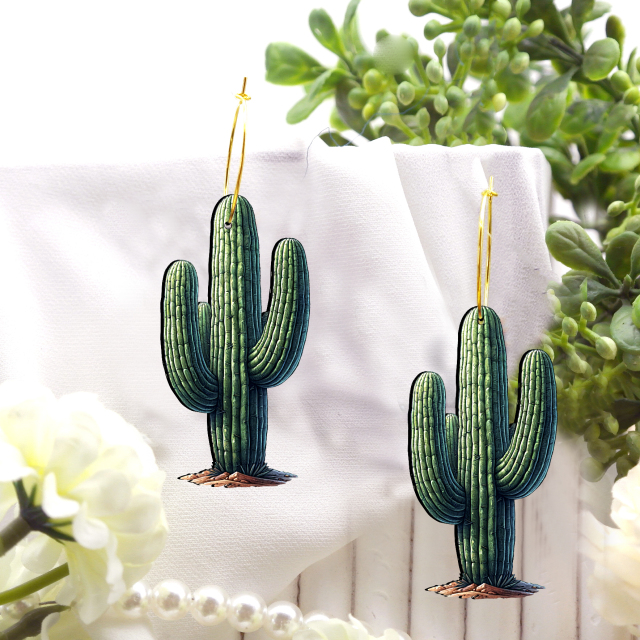 2pcs Handmade Jewelry Making Supplies Beads Cut Wooden Cactus Charm For DIY Necklace Earring Brooch (WE313)