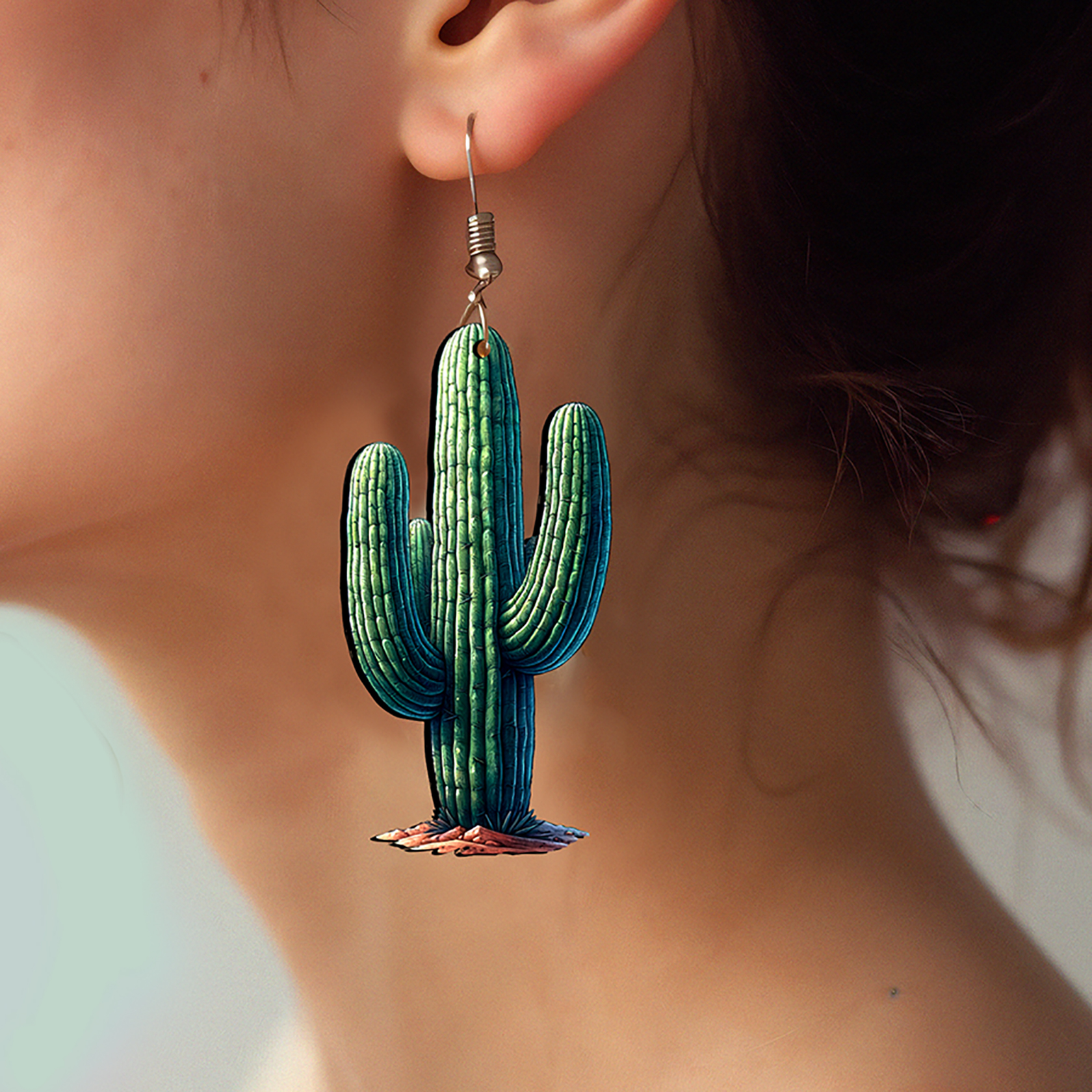 2pcs Handmade Jewelry Making Supplies Beads Cut Wooden Cactus Charm For DIY Necklace Earring Brooch (WE313)