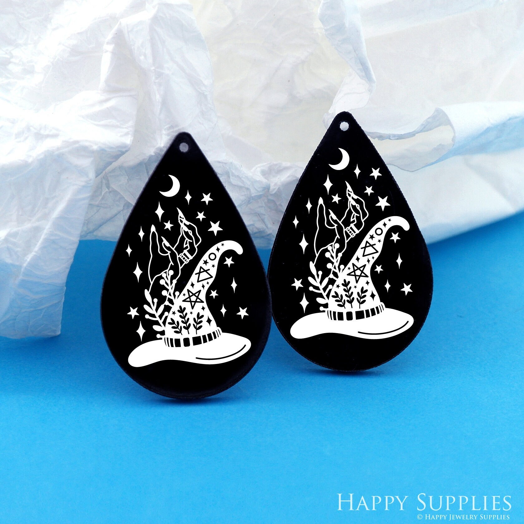 Black Acrylic Earrings Charms, Hat Earring Charms, Acrylic Pendants, Earring Findings, Jewelry Supplies (BAH127)