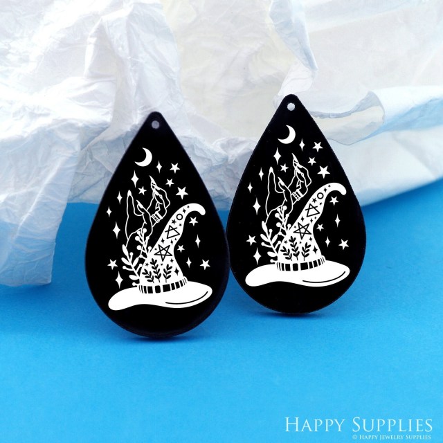 Black Acrylic Earrings Charms, Lotus Earring Charms, Acrylic Pendants, Earring Findings, Jewelry Supplies (BAH127)