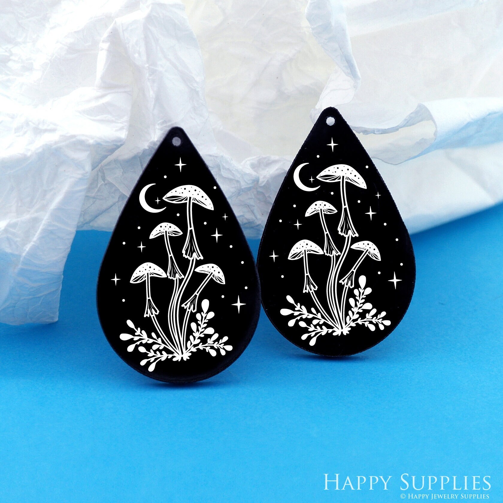 Black Acrylic Earrings Charms, Mushroom Earring Charms, Acrylic Pendants, Earring Findings, Jewelry Supplies (BAH119)