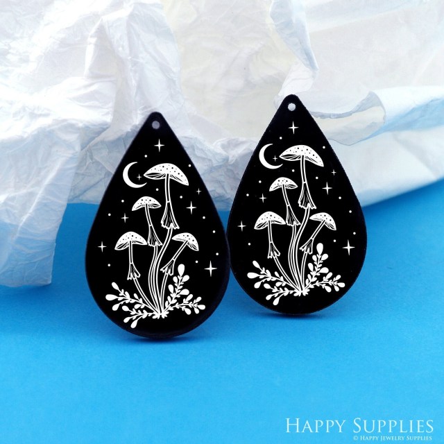 Black Acrylic Earrings Charms, Lotus Earring Charms, Acrylic Pendants, Earring Findings, Jewelry Supplies (BAH119)