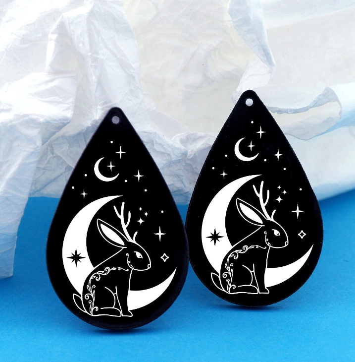 Black Acrylic Earrings Charms, Rabbit Earring Charms, Acrylic Pendants, Earring Findings, Jewelry Supplies (BAH120)