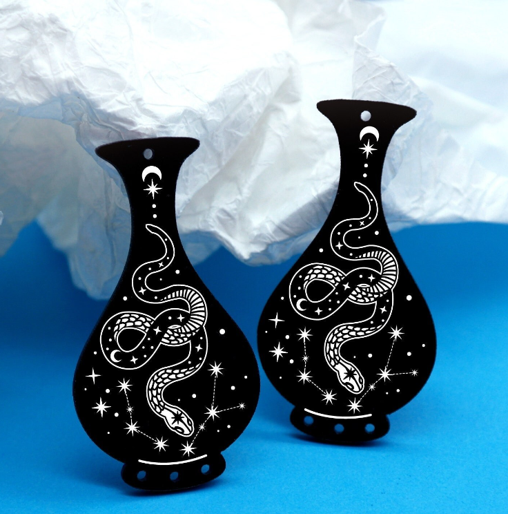 Black Acrylic Earrings Charms, Snake Earring Charms, Acrylic Pendants, Earring Findings, Jewelry Supplies (BAP137)