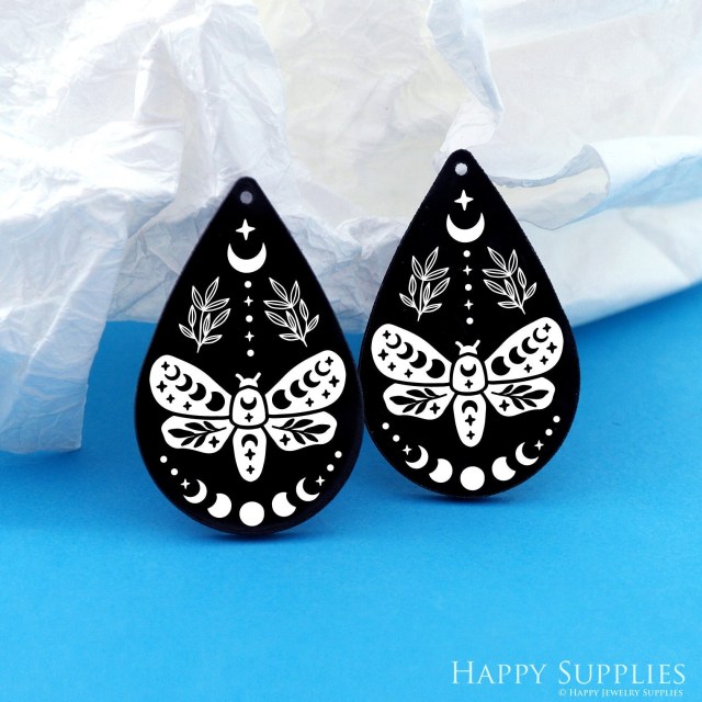 Black Acrylic Earrings Charms, Lotus Earring Charms, Acrylic Pendants, Earring Findings, Jewelry Supplies (BAH125)