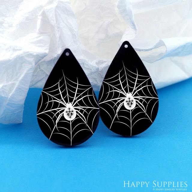 Black Acrylic Earrings Charms, Spider Earring Charms, Acrylic Pendants, Earring Findings, Jewelry Supplies (BAH126)