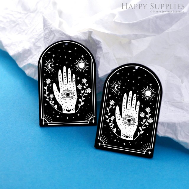 Black Acrylic Earrings Charms, Hand Earring Charms, Acrylic Pendants, Earring Findings, Jewelry Supplies (BAD027)