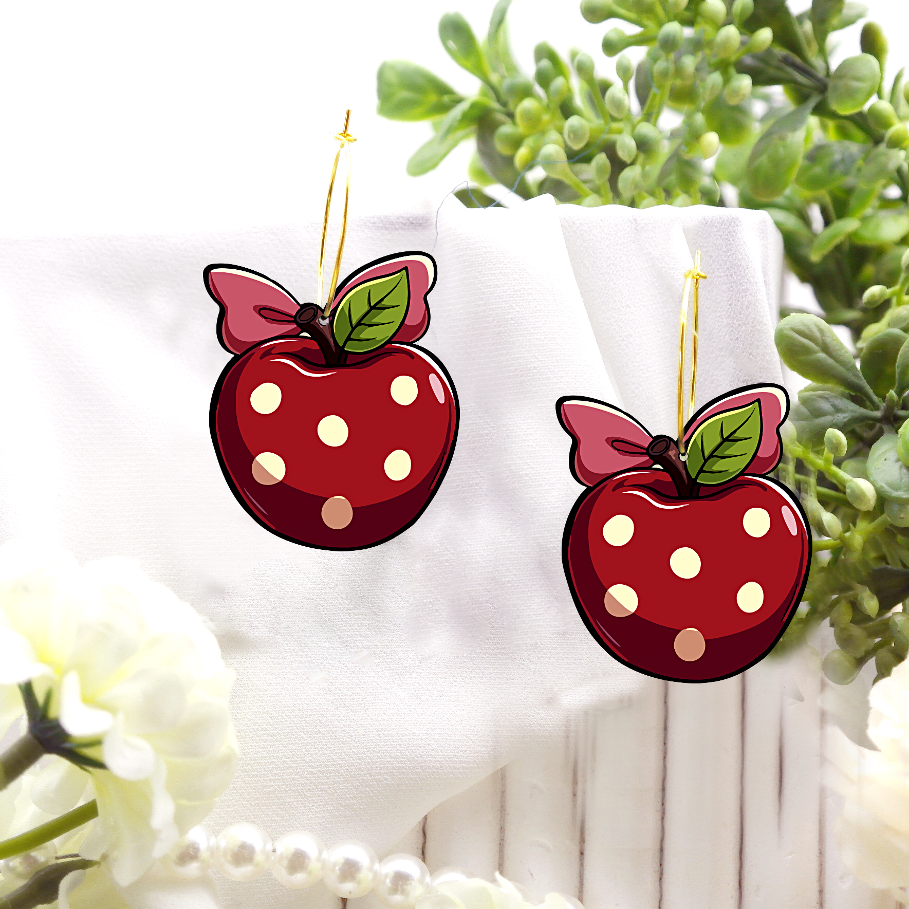 2pcs Handmade Jewelry Making Supplies Beads Cut Wooden Apple Charm For DIY Necklace Earring Brooch (WE317)