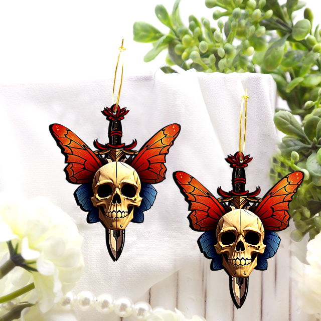 2pcs Handmade Jewelry Making Supplies Beads Cut Wooden Skull Charm For DIY Necklace Earring Brooch (WE319)