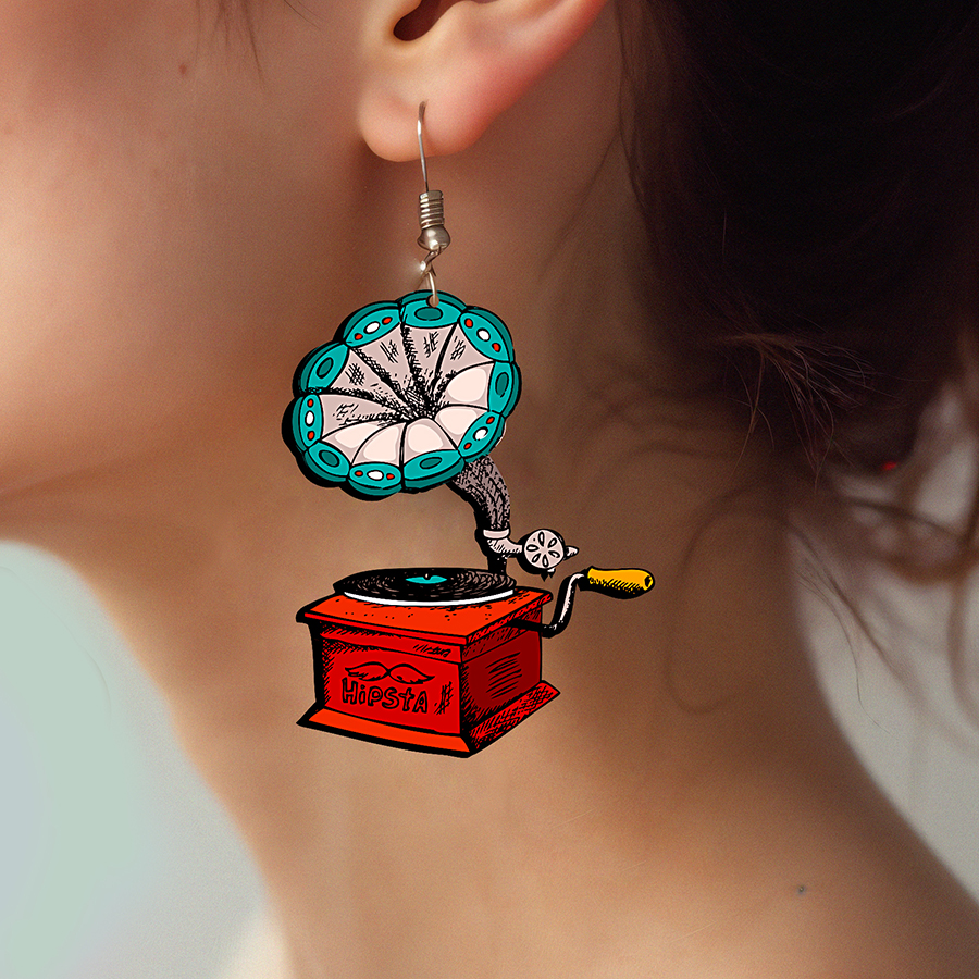 2pcs Handmade Jewelry Making Supplies Beads Cut Wooden Phonograph Charm For DIY Necklace Earring Brooch (WE325)